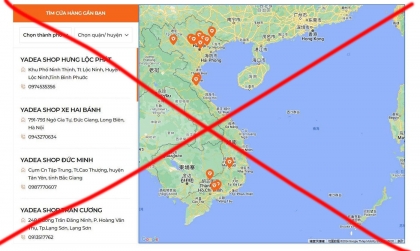 Yadea tại Việt Nam sử dụng bản đồ Việt Nam không ghi tên quần đảo Hoàng Sa và Trường Sa